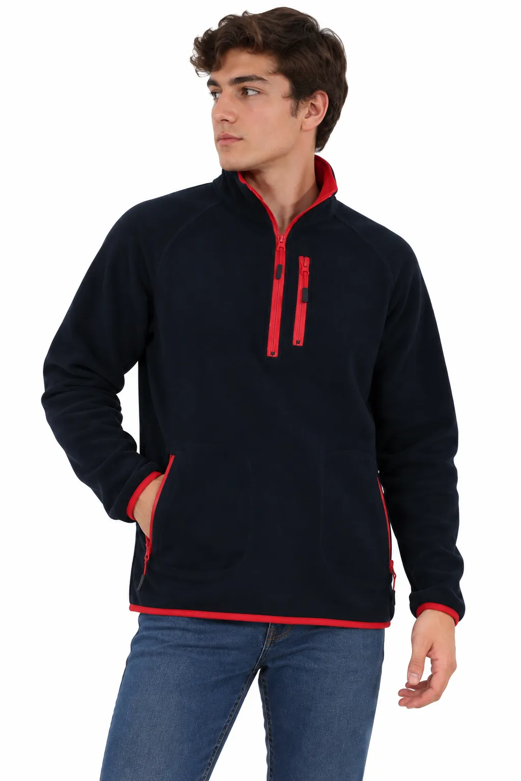 ÜÇ İPLİK FERMUARLI CEPLİ SWEAT