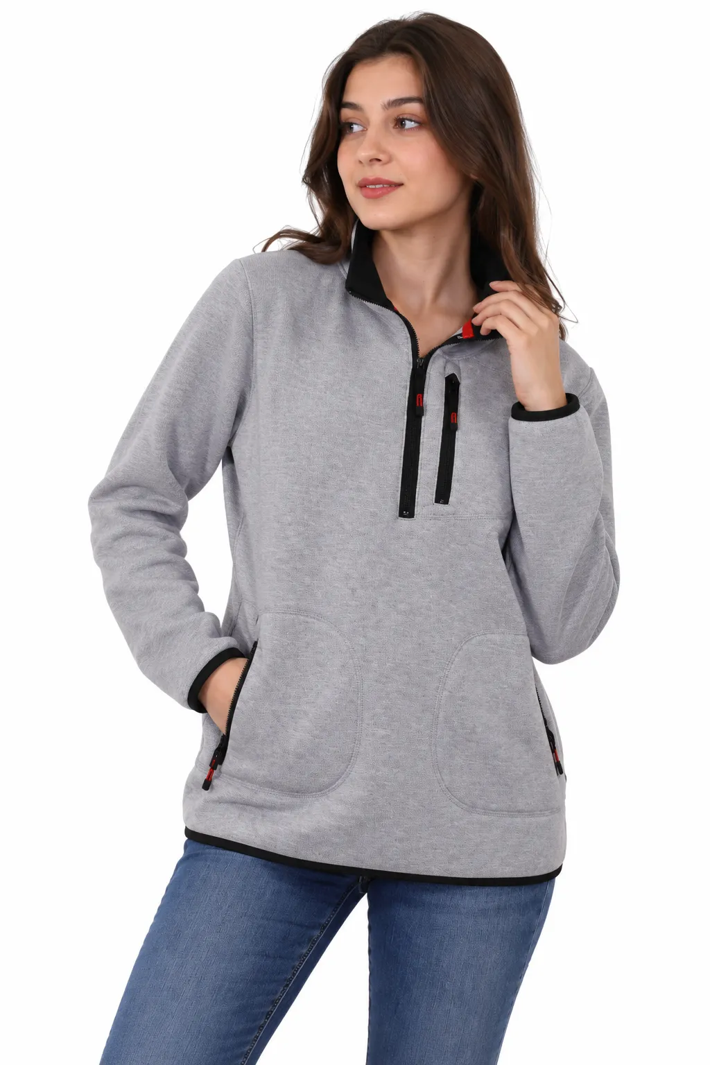 ÜÇ İPLİK FERMUARLI CEPLİ SWEAT