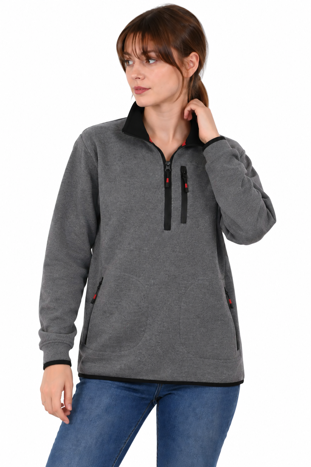 ÜÇ İPLİK FERMUARLI CEPLİ SWEAT