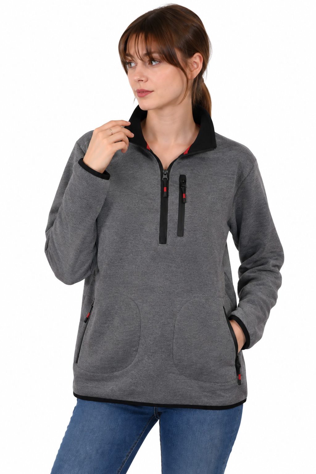 ÜÇ İPLİK FERMUARLI CEPLİ SWEAT