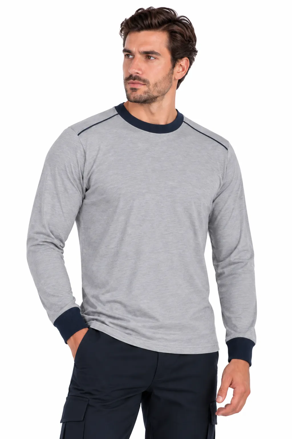 UZUN KOL SIFIR YAKA PENYE T-SHIRT