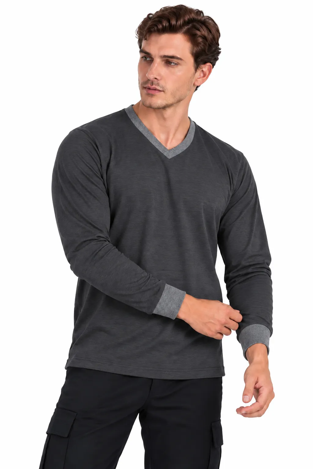 UZUN KOL V YAKA PENYE T-SHIRT