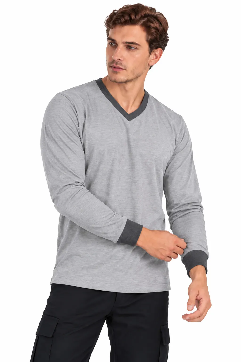 UZUN KOL V YAKA PENYE T-SHIRT