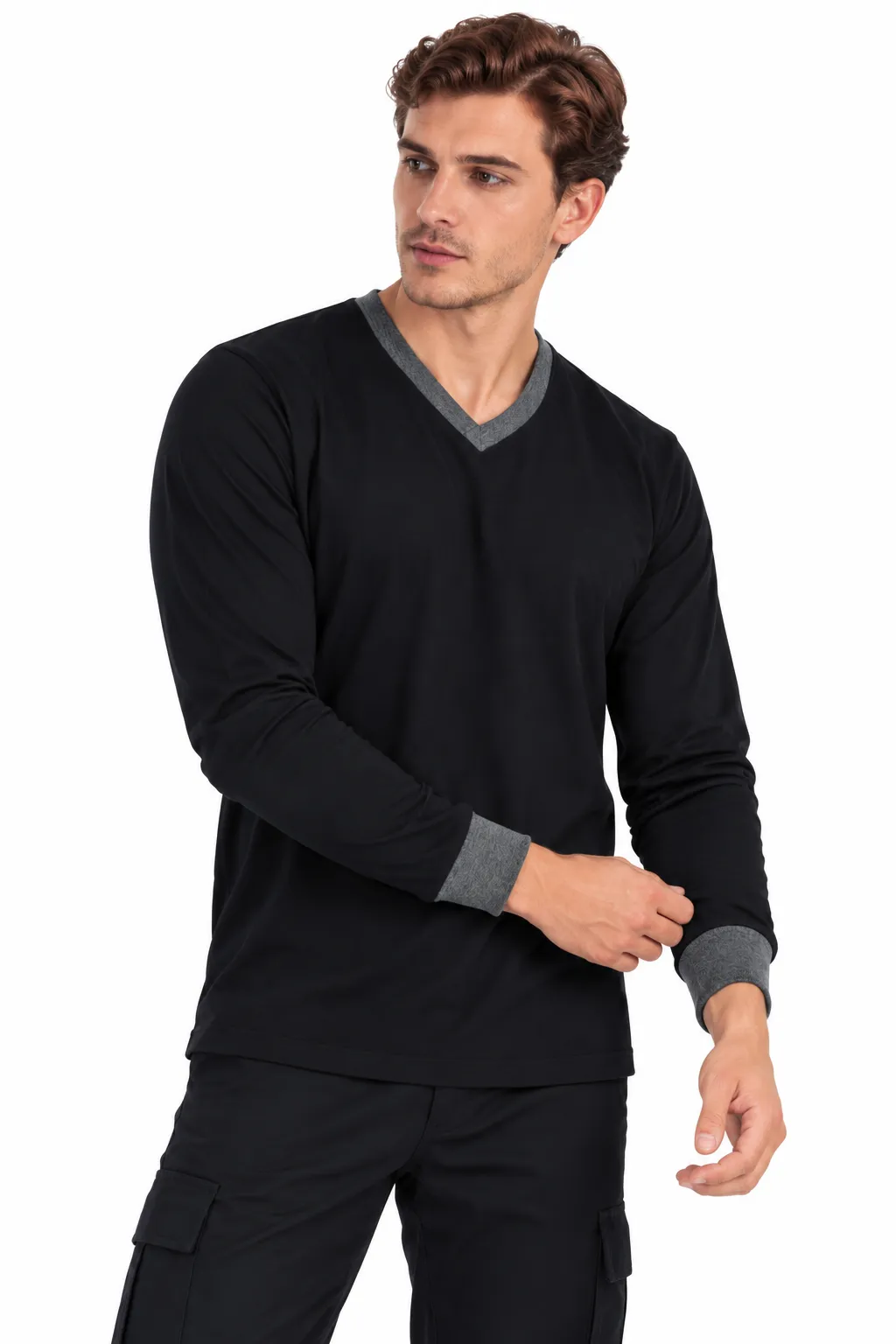UZUN KOL V YAKA PENYE T-SHIRT